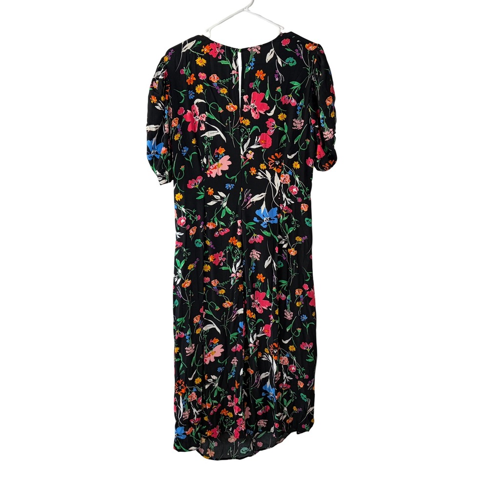 A New Day Womens Floral Ruched V-Neck Puff Sleeve Midi Dress Black XL - Picture 14 of 14